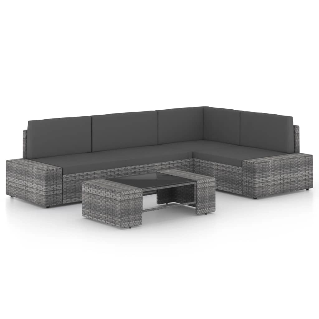 Set di mobili da giardino mobili da esterno 5 pezzi con cuscini resina intrecciata grigia 02_0016406
