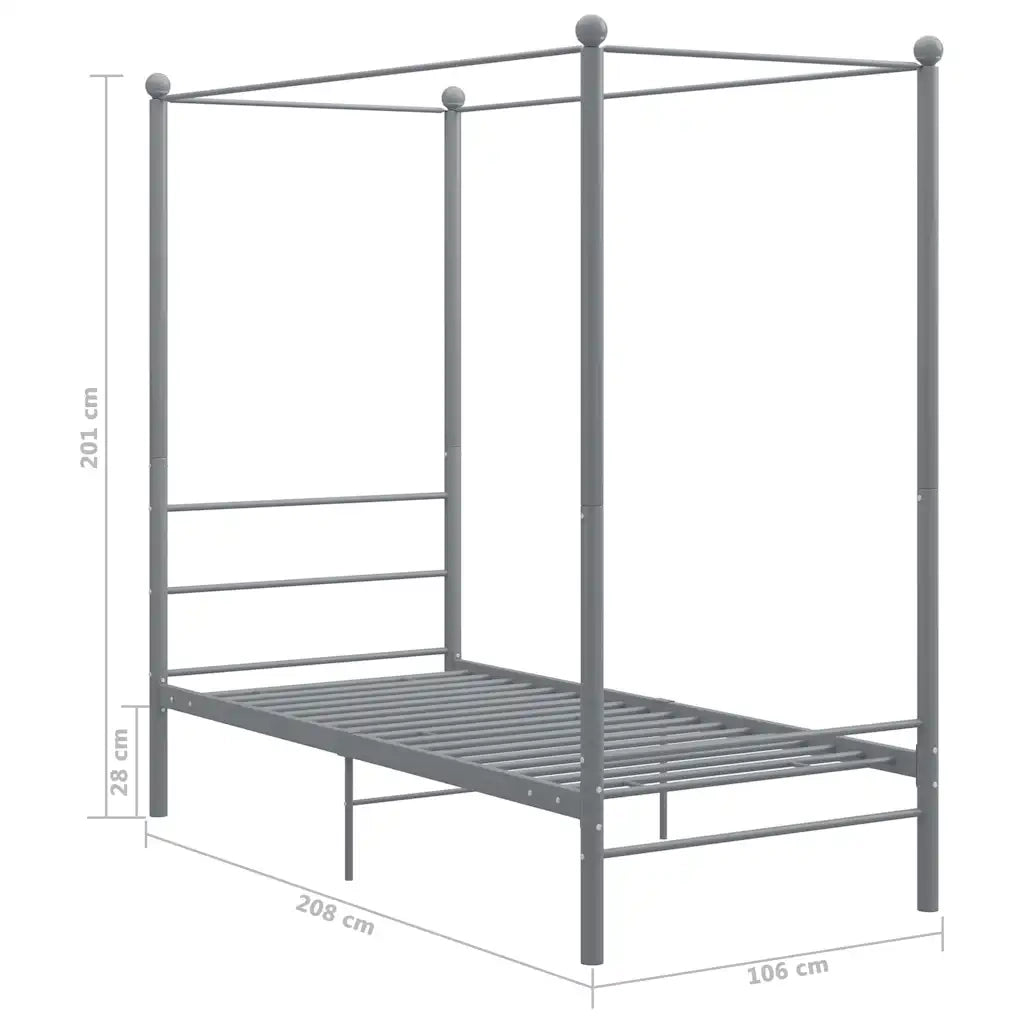 Letto singolo | Letto per adulti | Letto a Baldacchino Grigio in Metallo 90x200 cm