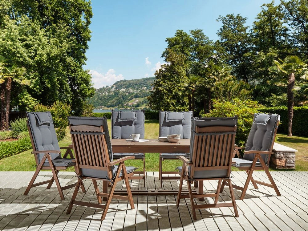Set da giardino con 6 sedie in legno di acacia marrone scuro con schienale regolabile pieghevole in stile rustico