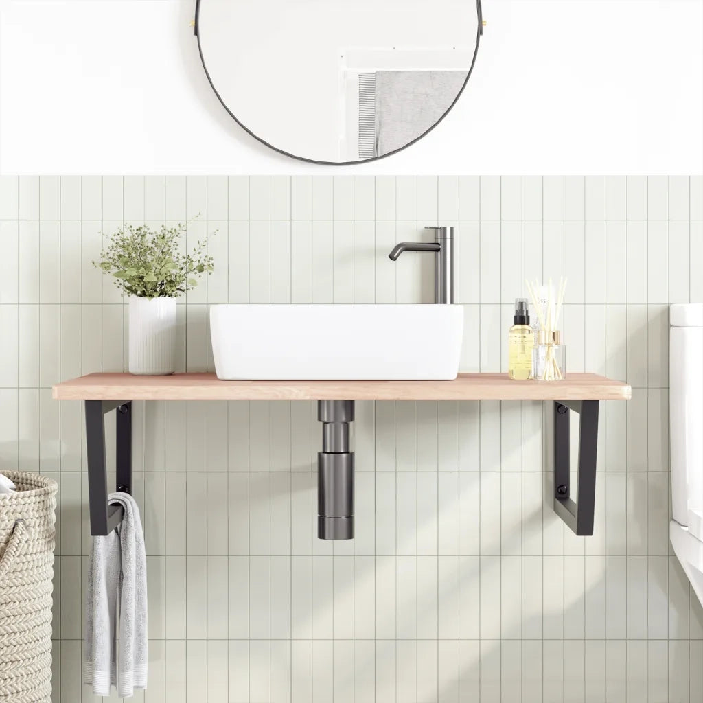 Ripiano a Parete per Lavabo in Acciaio e Massello di Rovere