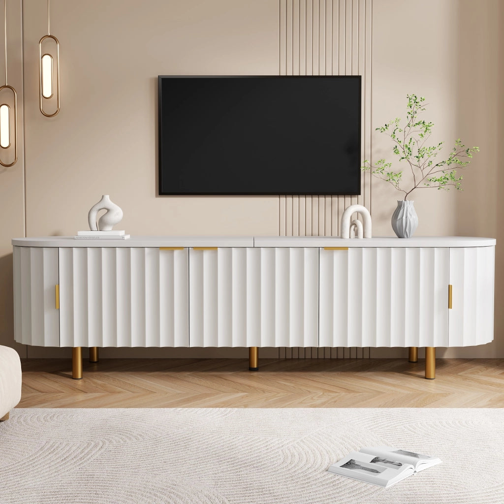 Mobile Porta TV Bianco 170 cm in MDF con 5 Ante e Frontale Scanalato