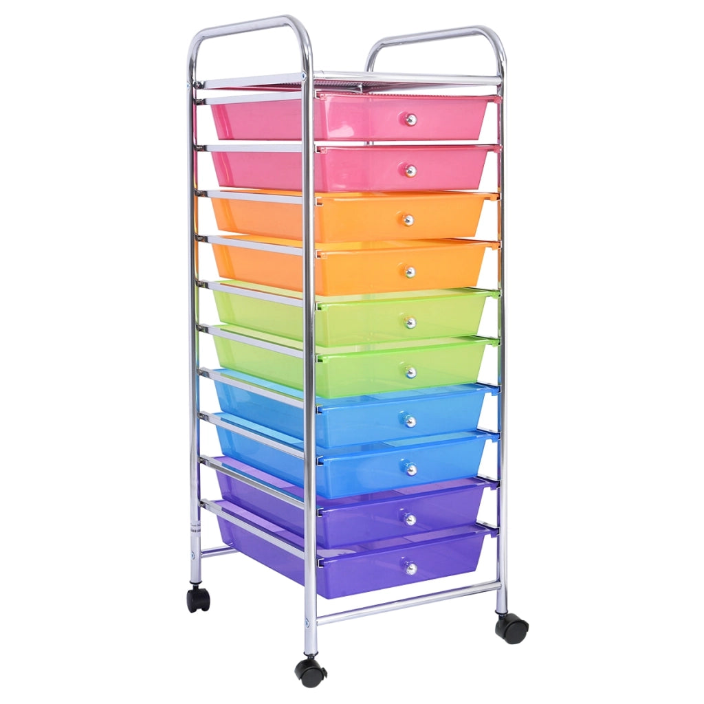 Carrello cassettiera multiuso con 10 cassetti da cucina-Scaffale  Contenitore con ruote a 10 ripiani per bagno Colorato