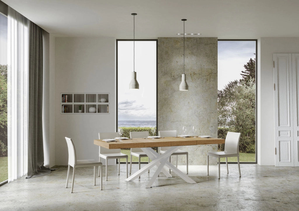 Tavolo Allungabile 140-244x90x77 cm Volantis Premium Quercia Natura Telaio Bianco