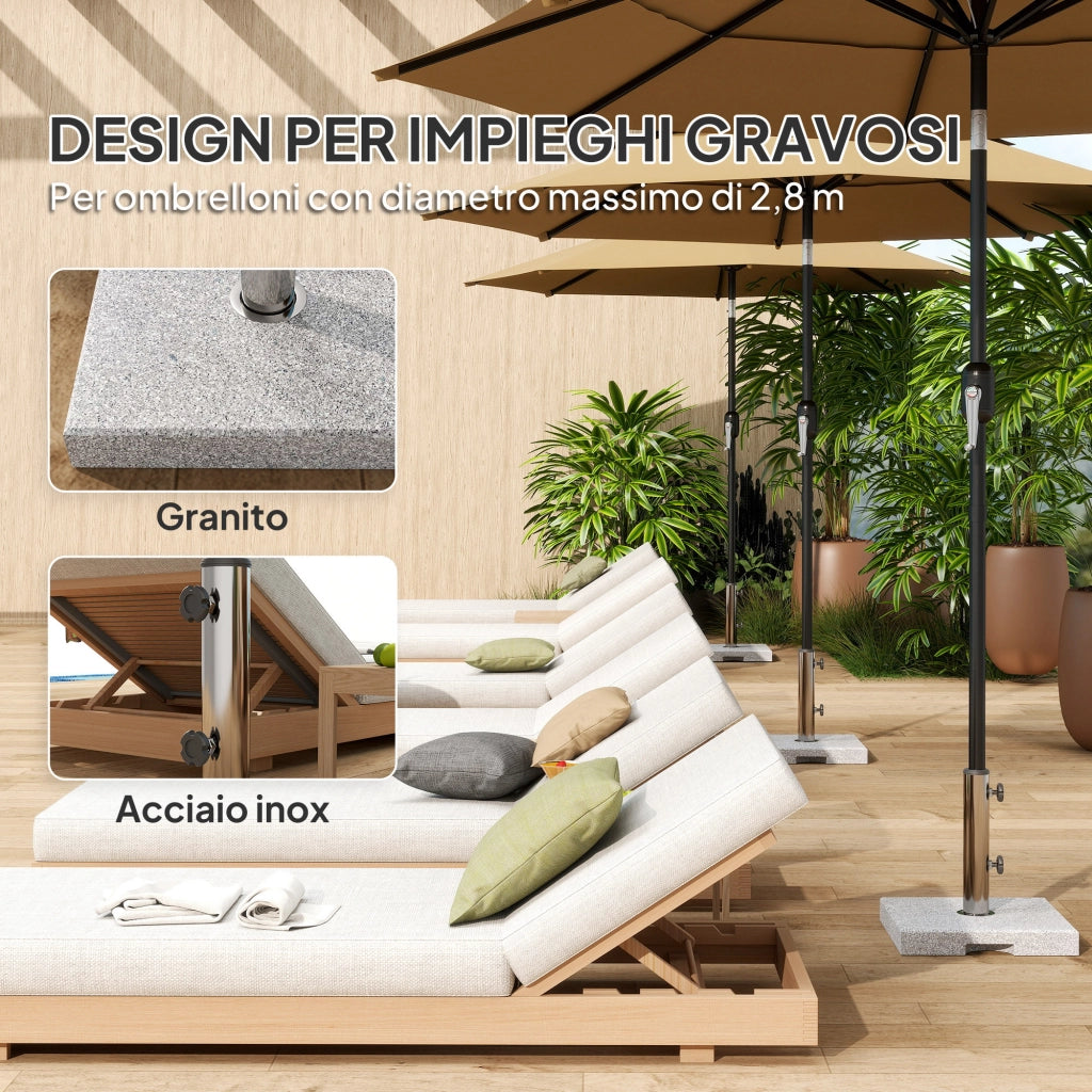 Base per Ombrellone Quadrata in Granito da 21 kg con Maniglie e 2 Manopole Regolabili, Grigio