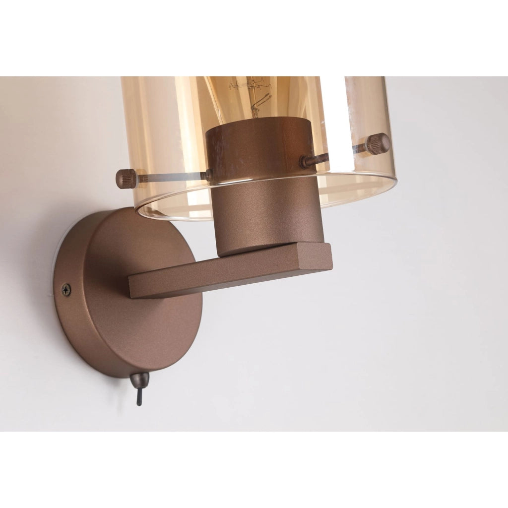 Lampada da parete Sweden 1Lt - Metallo moka e vetro ambra
