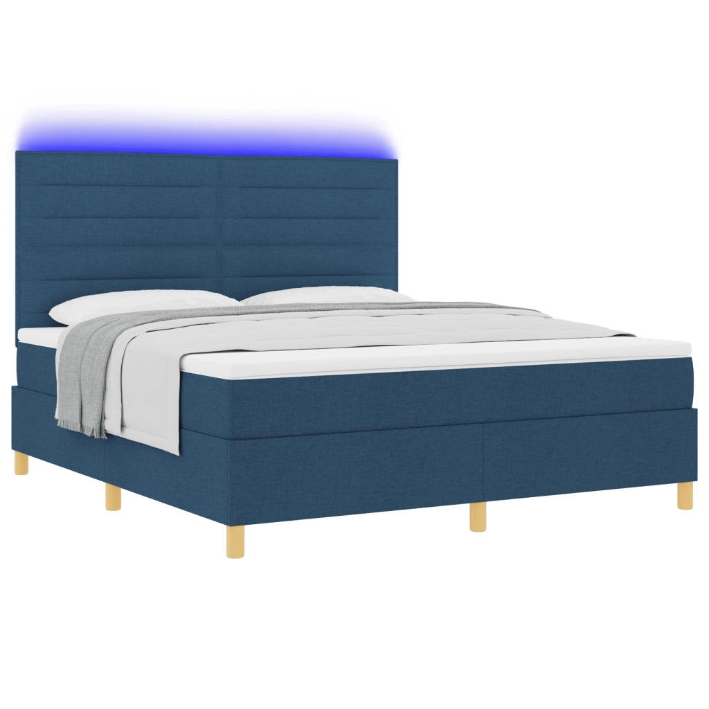 Letto con base a molle con materasso e LED blu 180x200 cm tessuto