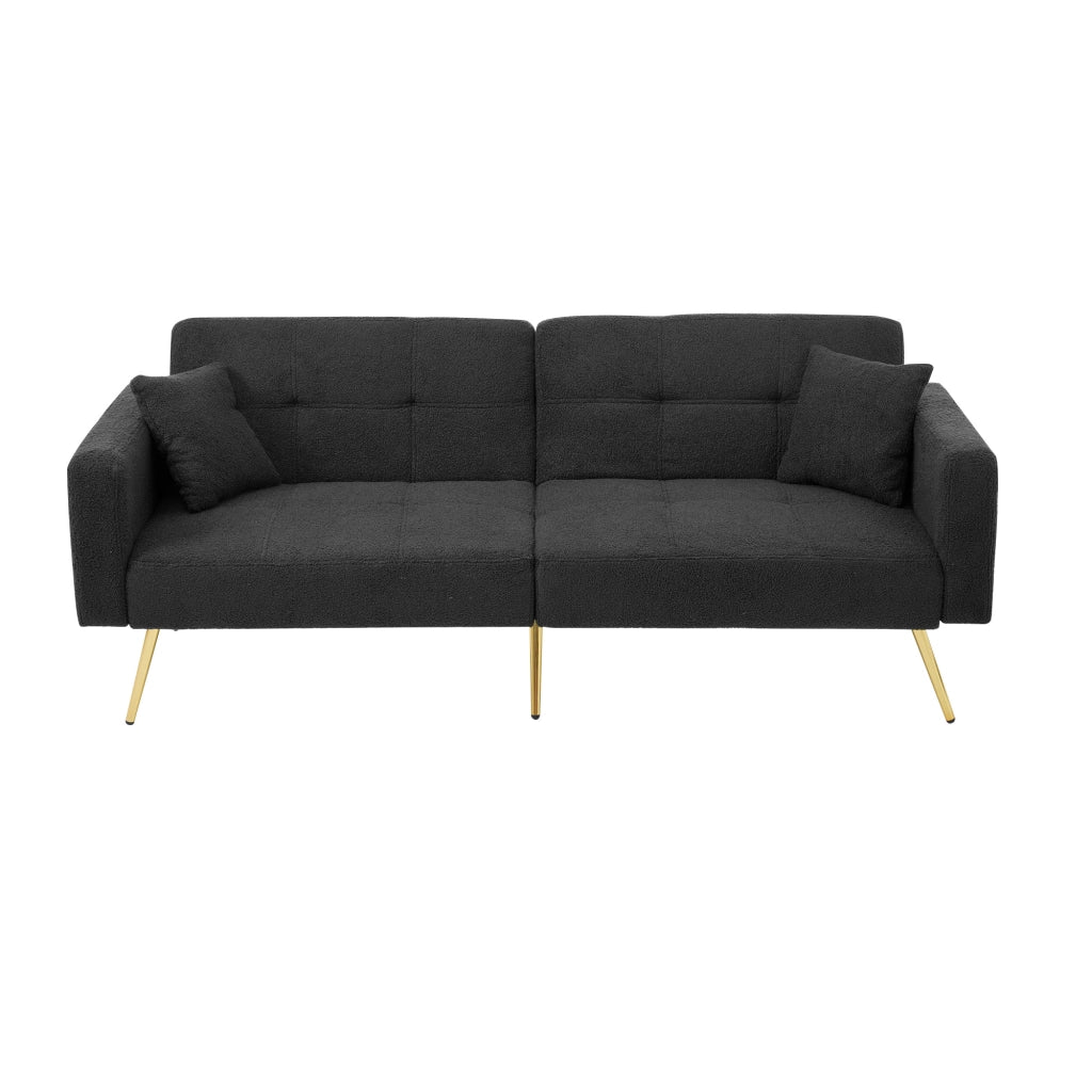 Divano Letto con Schienale Regolabile, Tasche Laterali e Cuscini, in Tessuto Bouclé Grigio Antico 175 × 64 × 72 cm