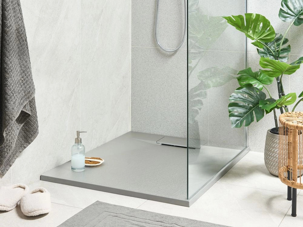 Piatto doccia con scarico grigio SMC 80 x 100 x 3 cm effetto pietra naturale minimalista