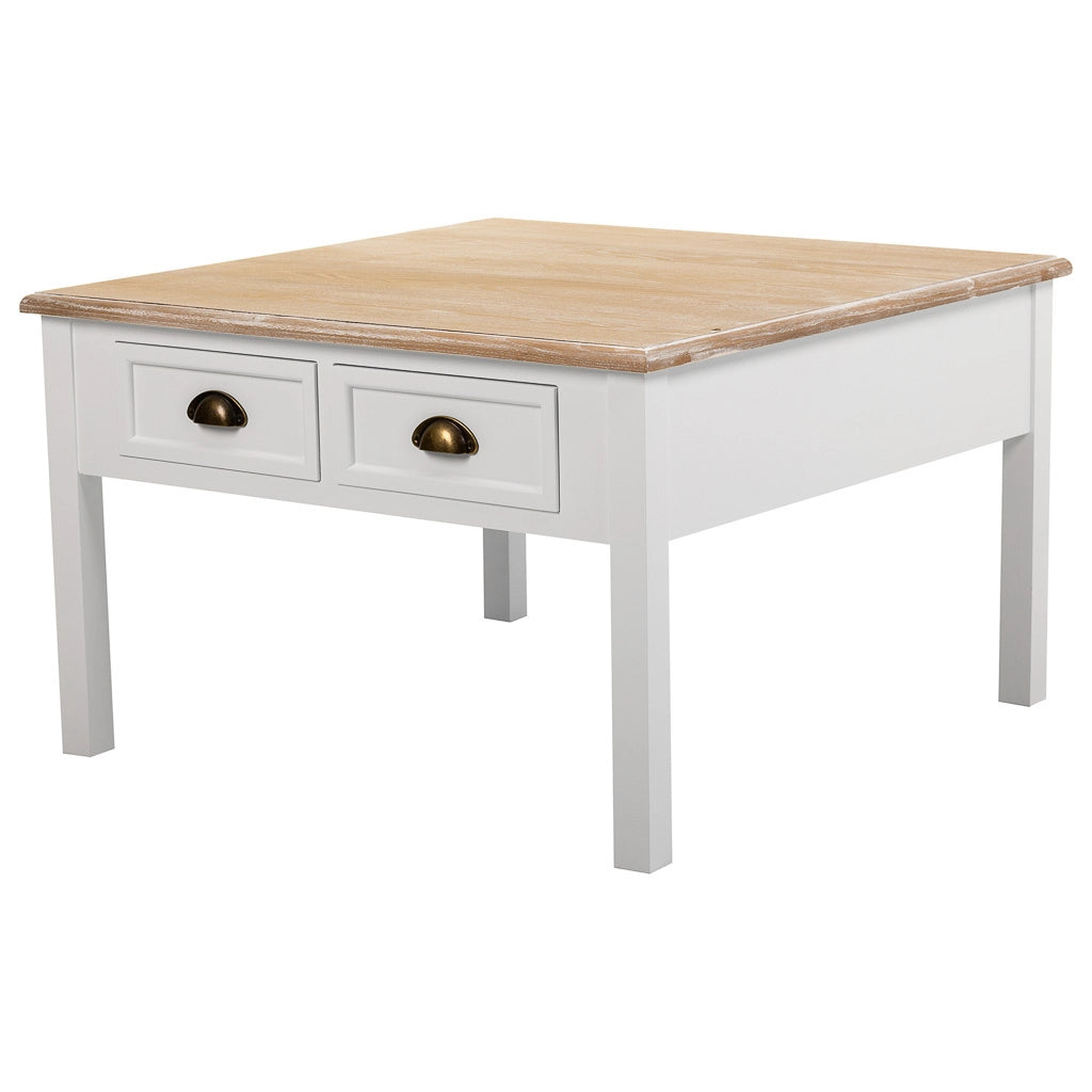 Tavolino daSalotto inLegnoBianco a 2Cassetti 80x80x50h