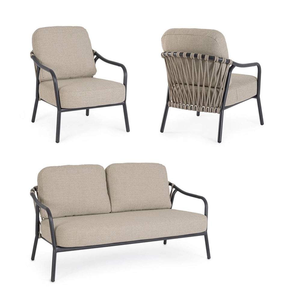 Set 3 Pezzi Salotto da Giardino con Divano 2 Poltrone in Alluminio e PP Edvige Antracite