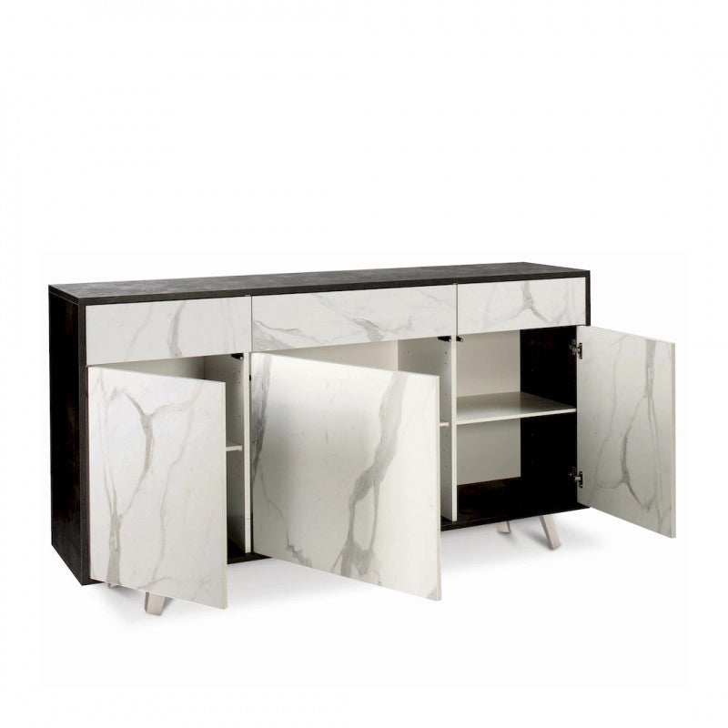 Mobile 3 Ante 3 Cassetti 164L x 41P x h92 – Finitura Nero Opaco e Marmo Calacatta – Sarmog