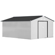 Casetta da Giardino 3.4x3.8x2 m in Acciaio con Doppia Porta Scorrevole e Tetto Inclinato, Argento