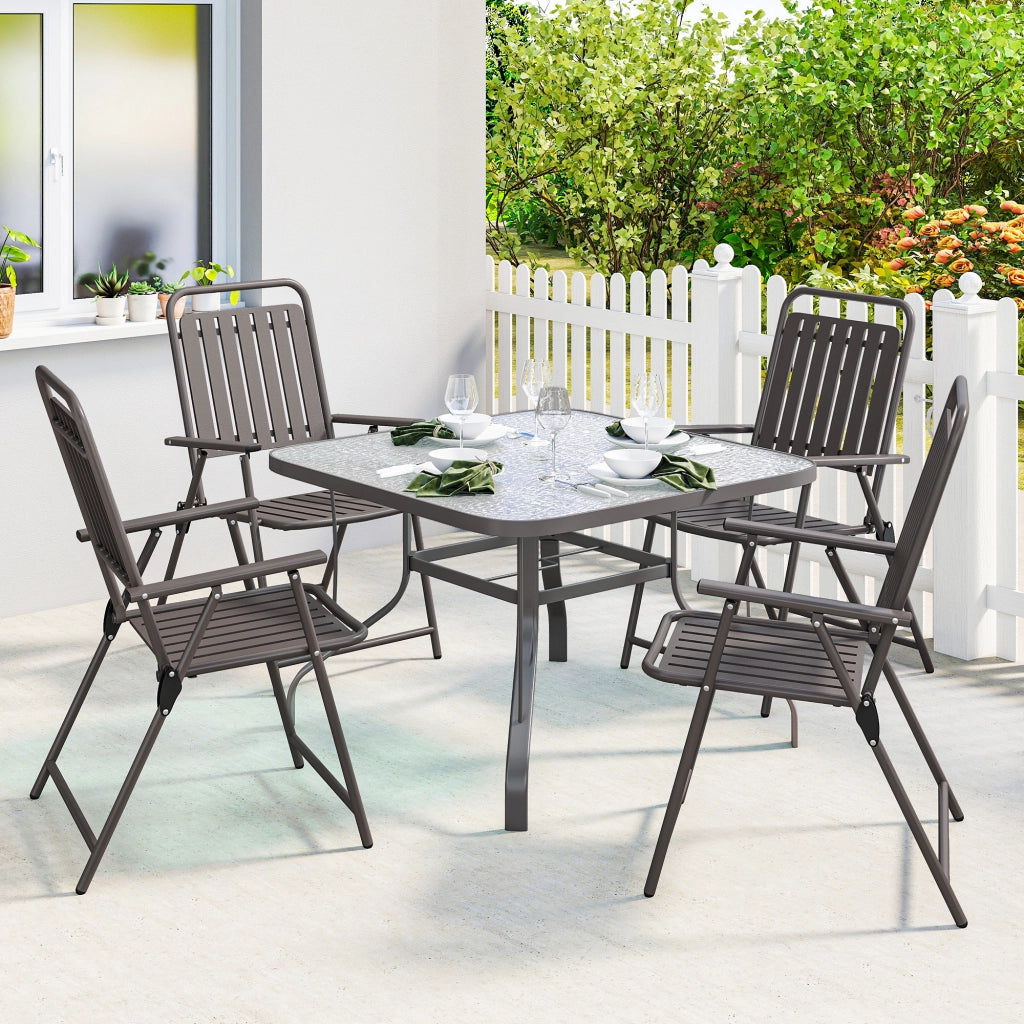 Set di 4 Sedie da Giardino Pieghevoli con Braccioli ¨C zephmum ¨C Marrone 55x63x93 cm