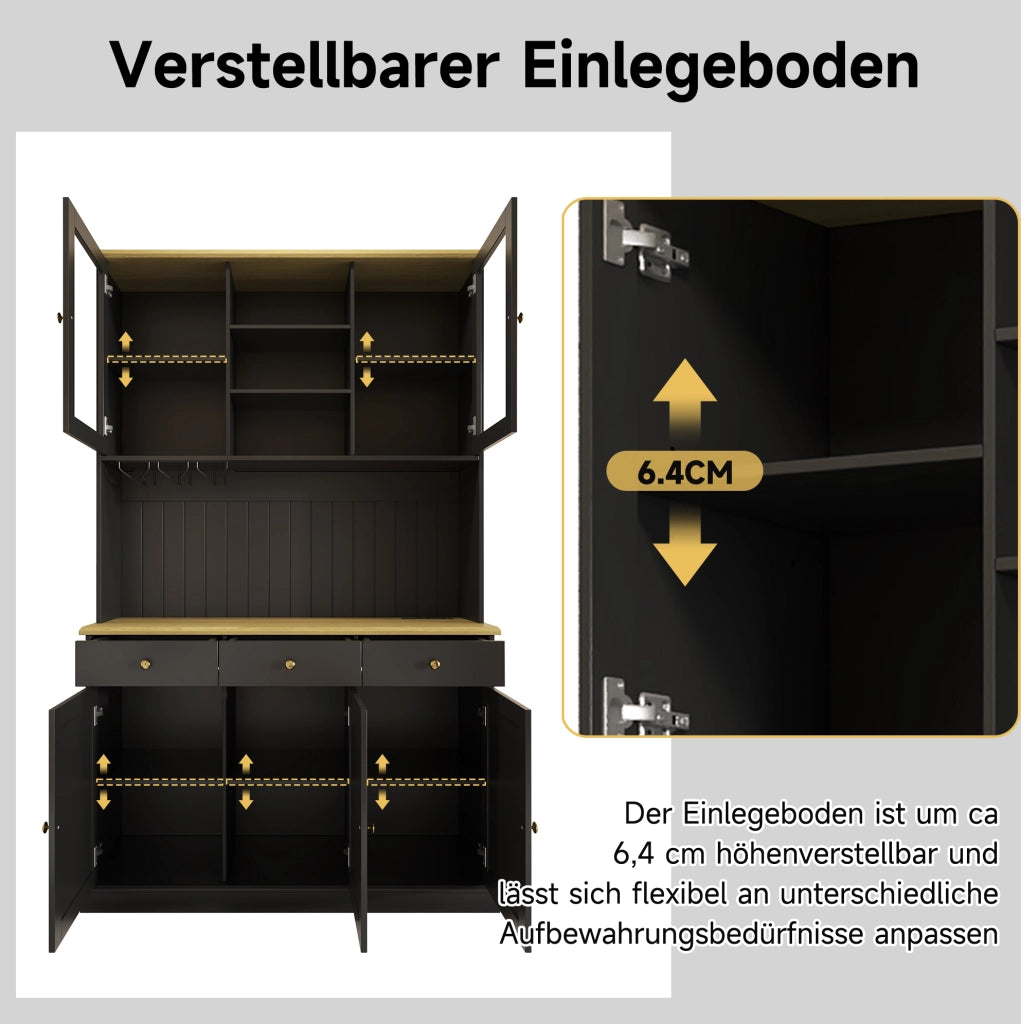 Credenza alta nera 120×40×191 cm con ante in vetro
