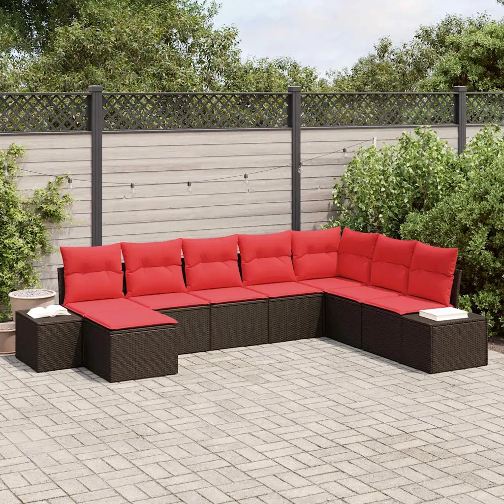 Set Divano da Giardino con cuscino 8 pcs Marrone polyrattan