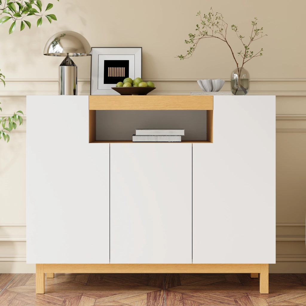 Credenza con 3 Ante e 1 Vano aperto per Soggiorno e Sala da Pranzo in Pannello truciolare Bianco 120.5 × 42 × 96 cm