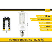 Trade Shop - Lampadina Led E14 5w Bianco Caldo 3000k Freddo 6500k Naturale 4000k 24d 2u-01t - -bianco Naturale      -