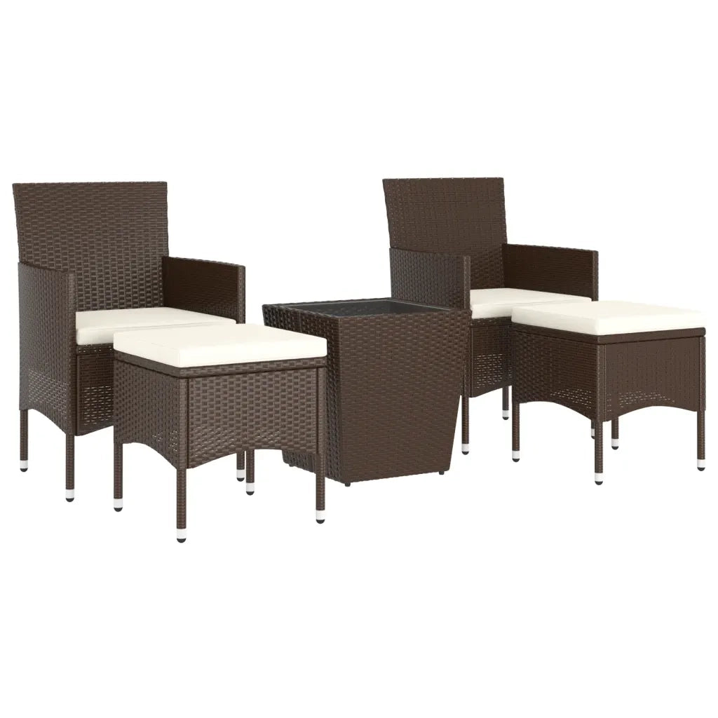 Set Bistrot Giardino 5 pz | Set Salotto da Giardino Polyrattan e Vetro Temperato Marrone