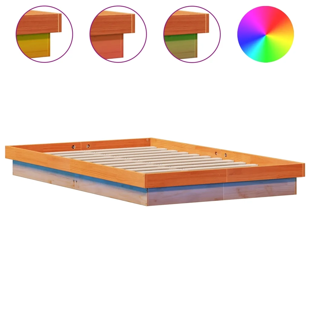 Giroletto LED-Struttura Letto con LED Marrone Cera 120x190 cm in Legno Massello di Pino