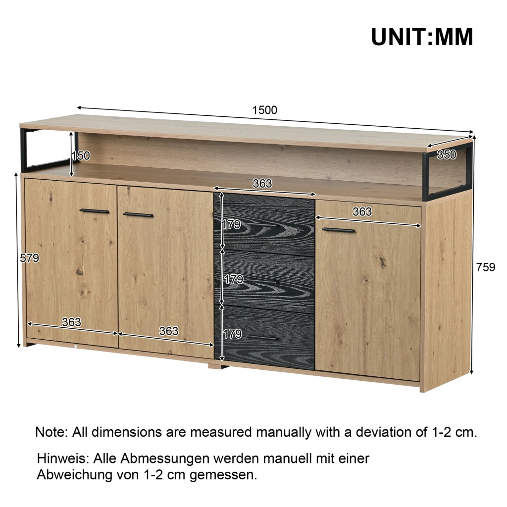 Sideboard moderno con 3 ante e 3 cassetti, struttura in pannello truciolare, 150 x 35 x 75,9 cm