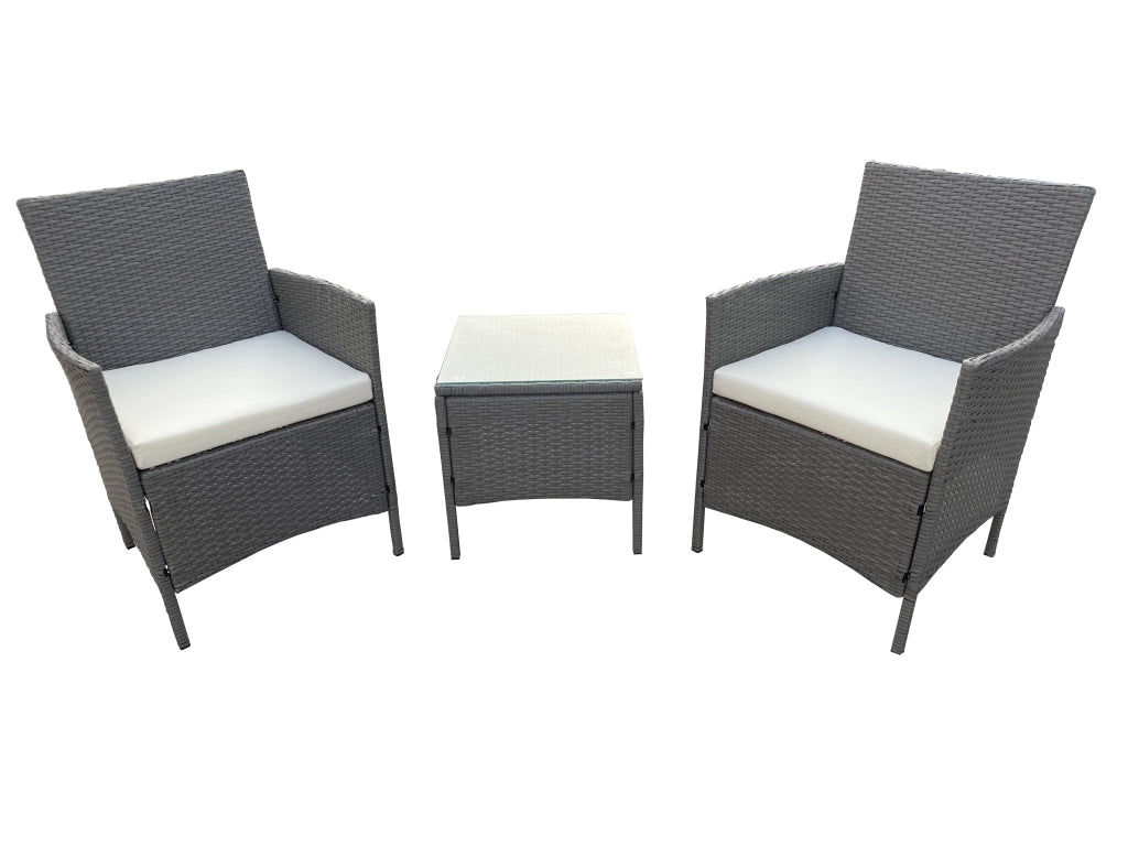 Set Salotto da Giardino 2 Sedie 1 Tavolino in Rattan Sintetico Grigio