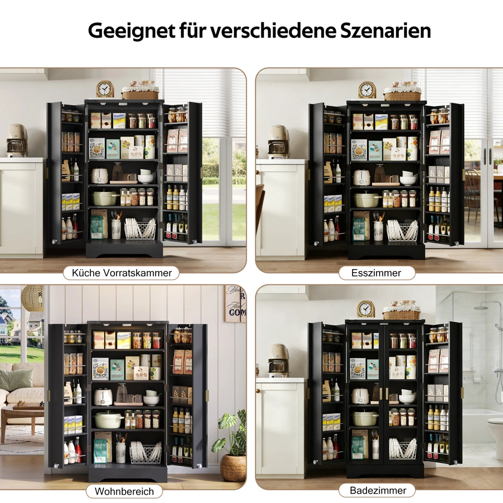 ARMADIO ALTO da cucina con luce LED 120 x 60,5 x 40 cm MDF nero