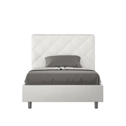 Letto imbottito 1 piazza e mezza 120x210 cm Priya - Bianco,Similpelle,Contenitore