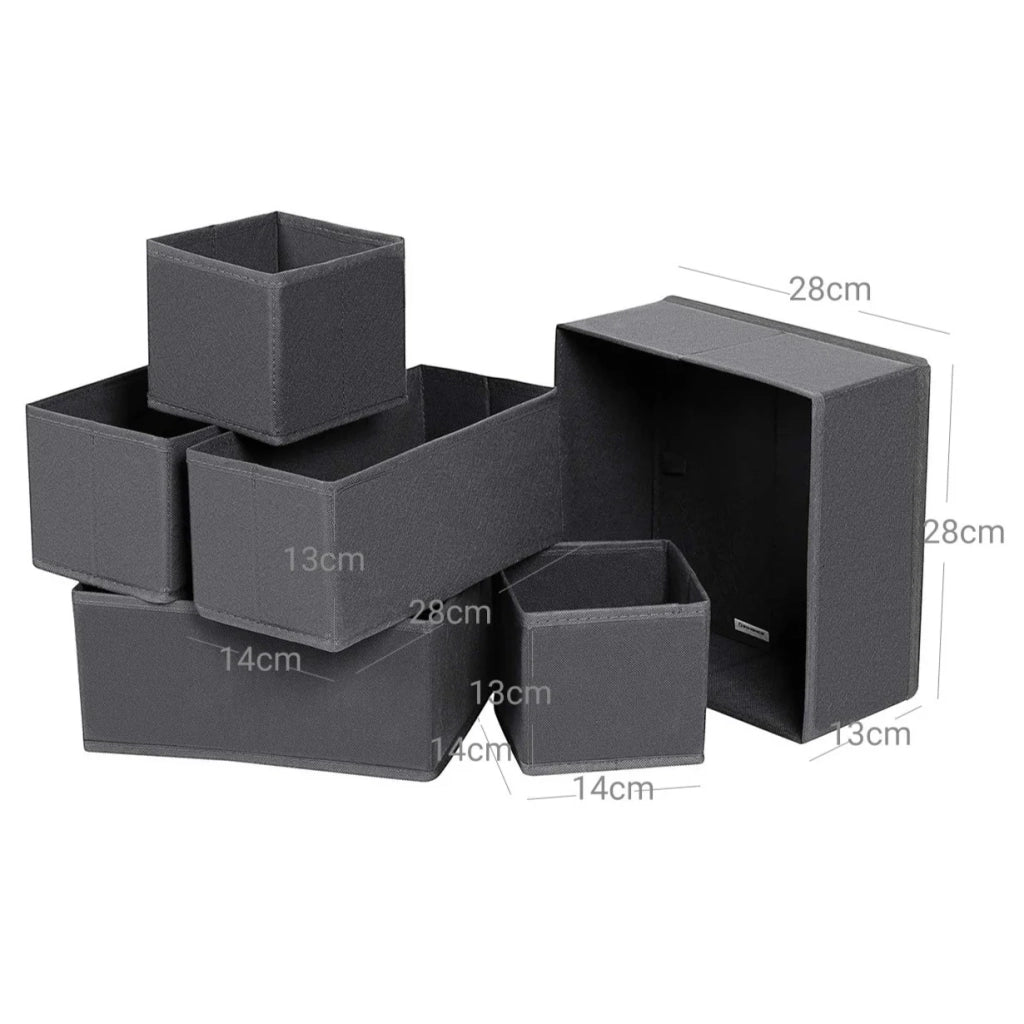 Organizer per cassetti divisori per tavolo da toeletta Set di 6 contenitori pieghevoli in tessuto per calzini, biancheria intima, reggiseni, cravatte, sciarpe Grigio 12_0003078