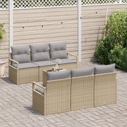 Set Divano da Giardino  7 Pezzi con Cuscini Beige Polyrattan