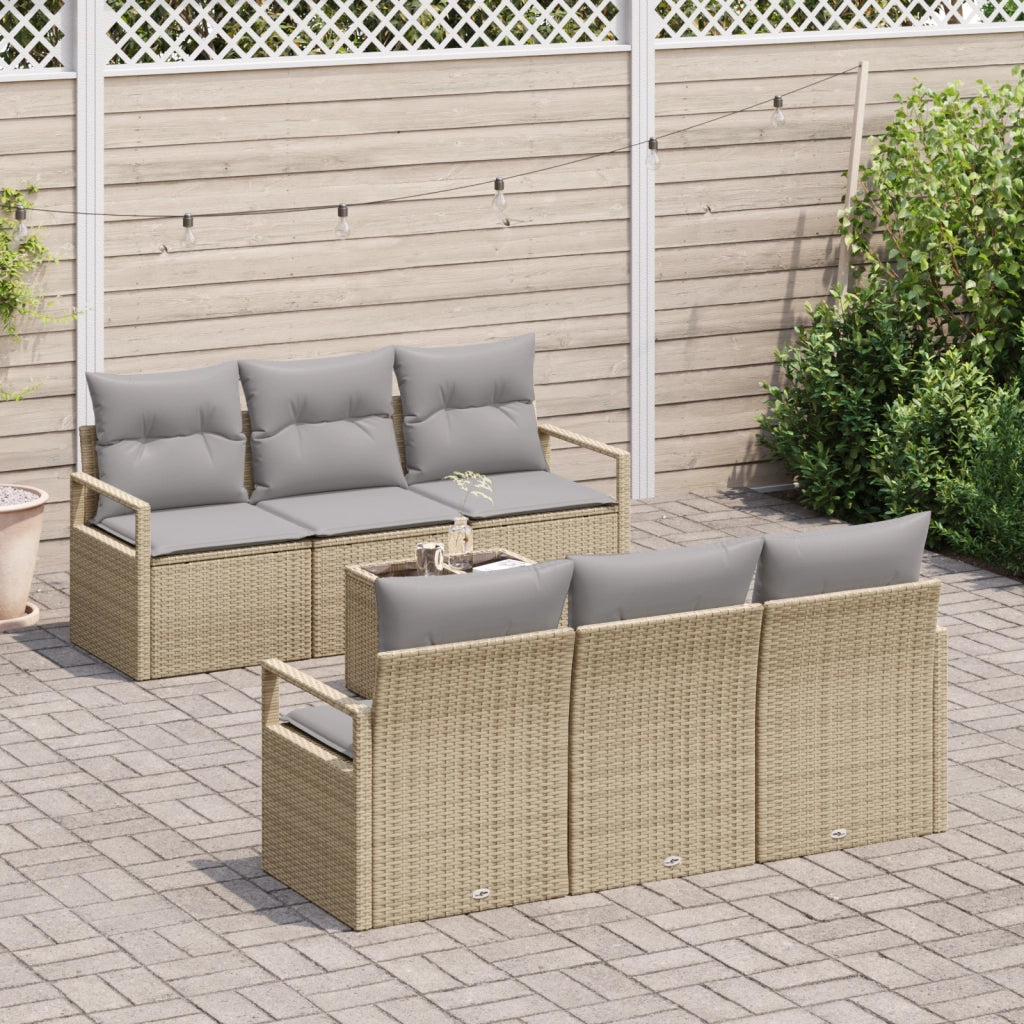 Set Divano da Giardino  7 Pezzi con Cuscini Beige Polyrattan