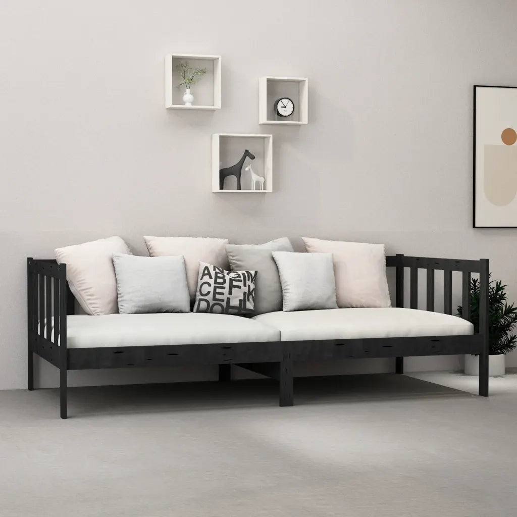 Divano Letto con Materasso 90x200 cm Nero in Legno di Pino 3083613