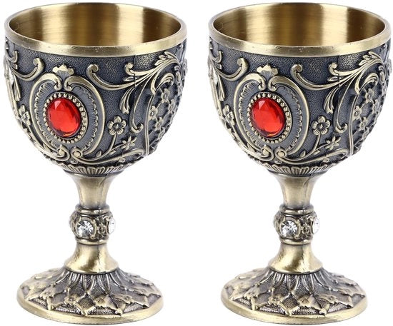 Set di bicchieri da vino Vintage Design - 2 pezzi - bicchieri da vino in metallo - sostenibili - lussuosi - ampia applicazione - bicchiere da vino