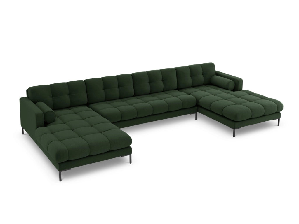 Cosmopolitan Design - Divano panoramico "Bali" 7 posti in tessuto strutturato verde scuro 