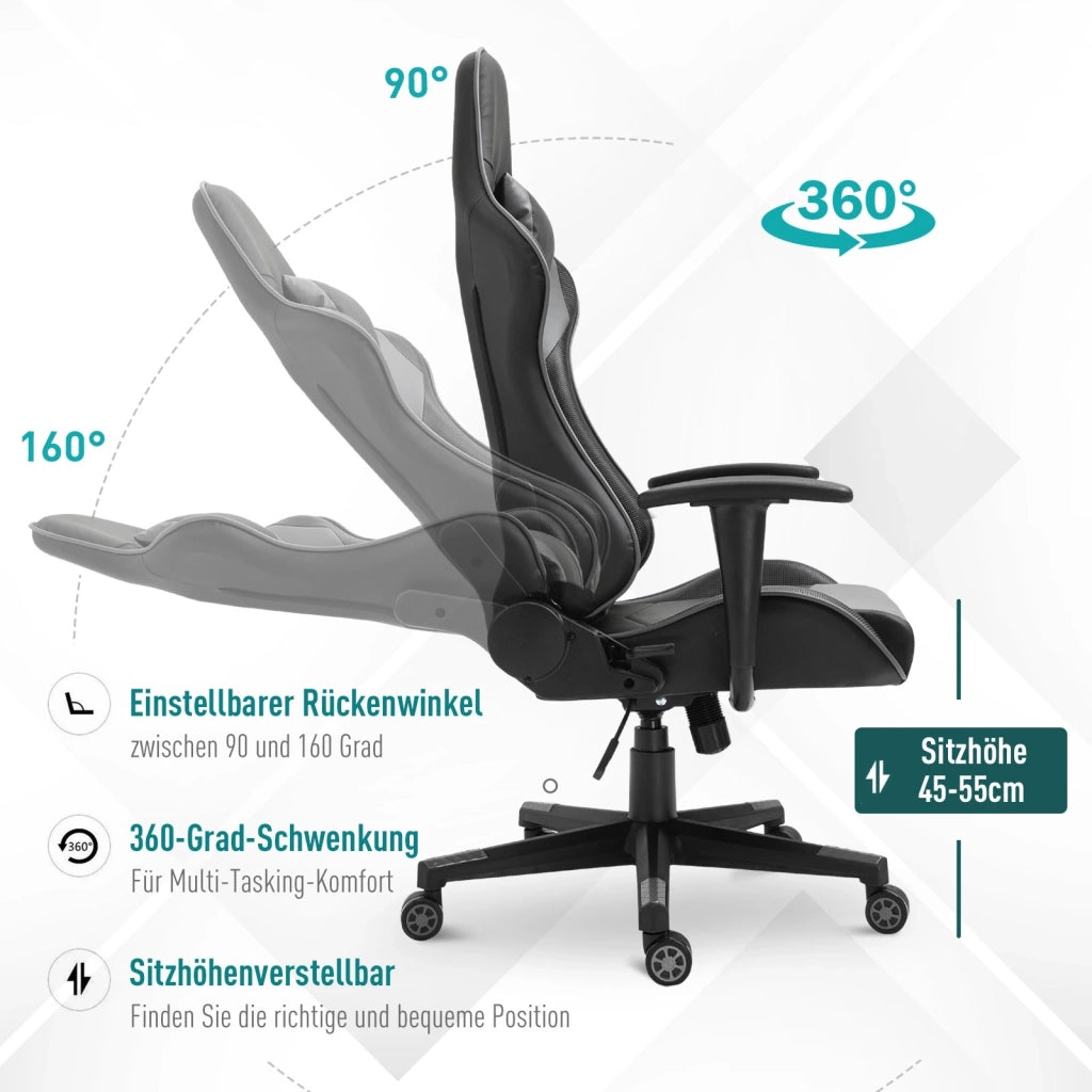 Sedia da ufficio schienale reclinabile 160° supporto lombare poggiatesta in similpelle nera 67,5 × 74 × 126-136 cm