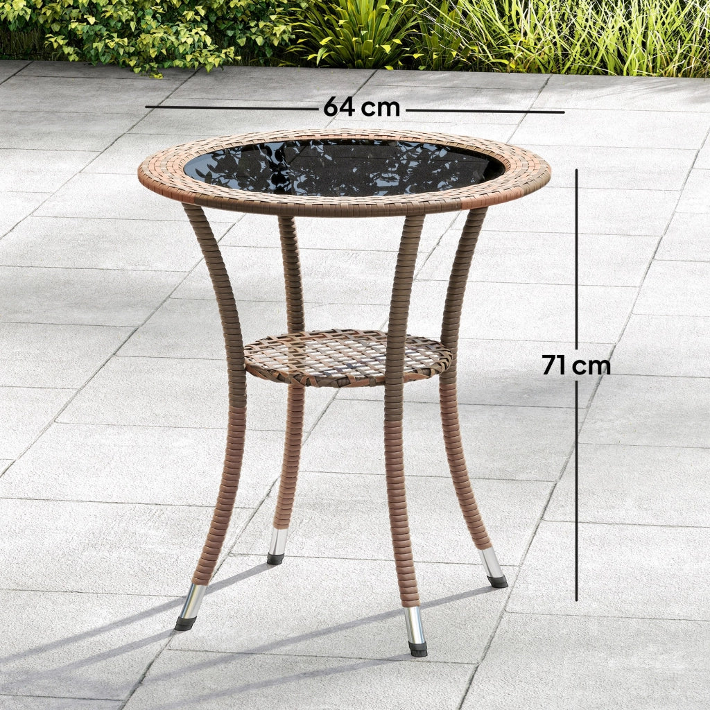 Tavolo da giardino rotondo con piano in vetro ¨C zephmum ¨C marrone 64x71 cm