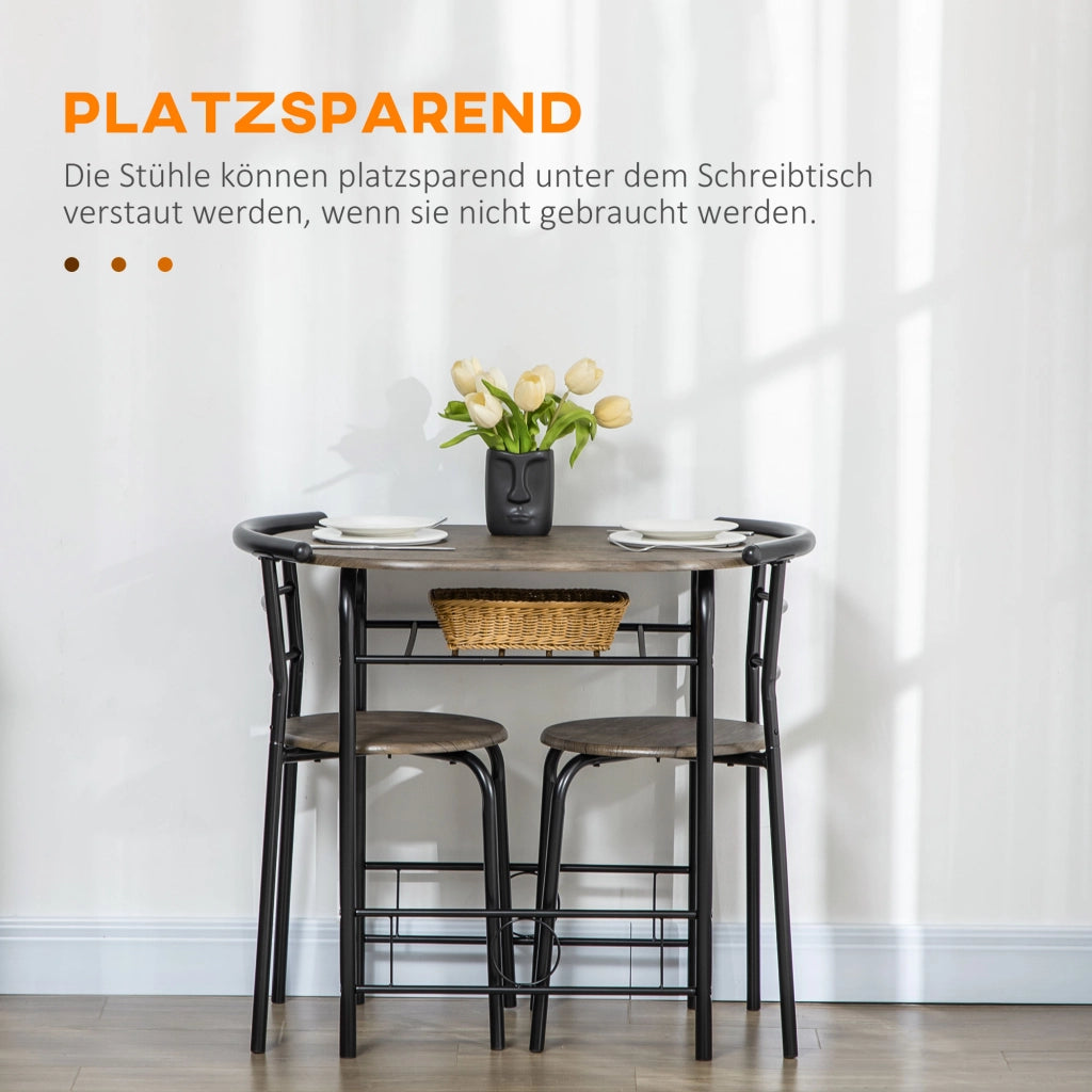 Tavolo da pranzo per 2 persone con 1 ripiano e 2 sedie, stile moderno, per cucina e soggiorno, nero, compatto