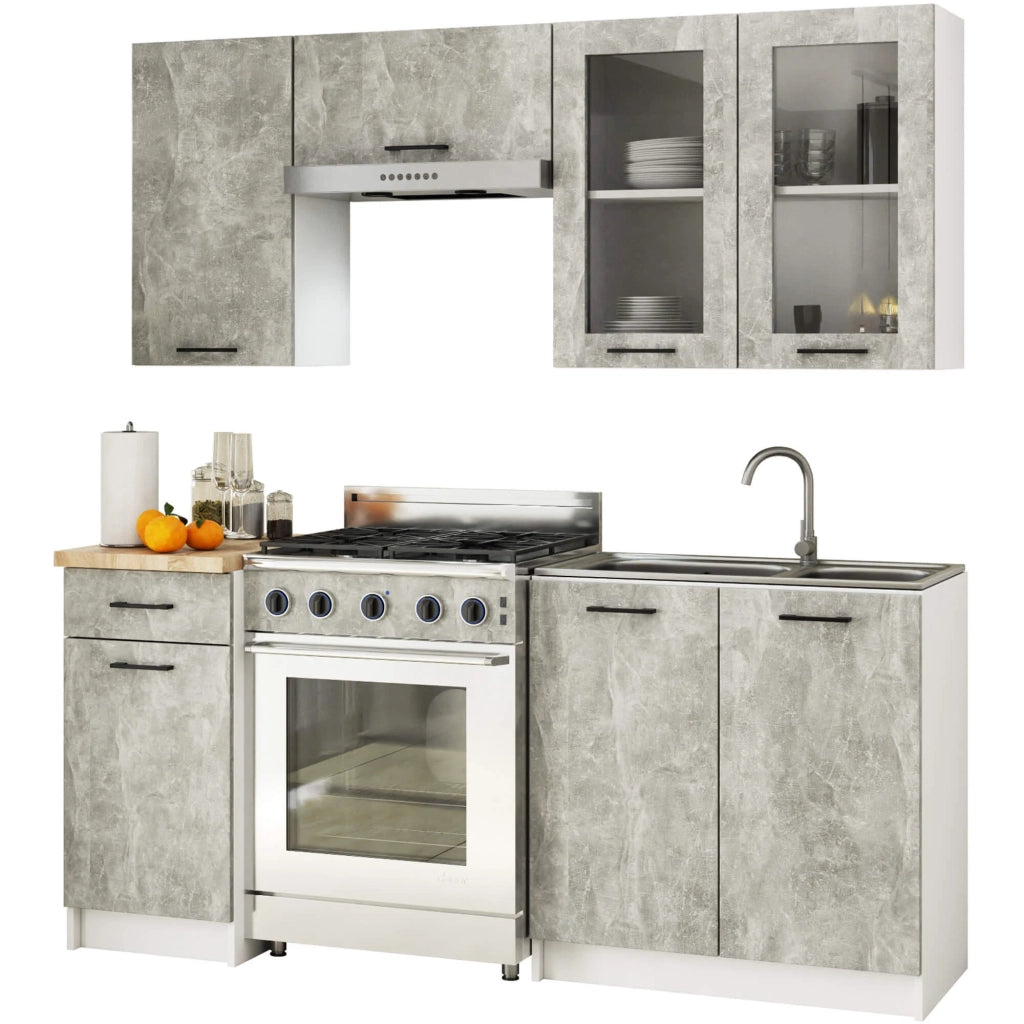 Vetrina da cucina sospesa AKORD OLIWIA Bianca 80 cm 2 porte inserto frontale Grigio Cemento 80x30,5x72 cm