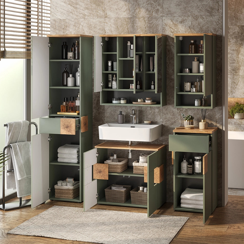 Vicco Set di mobili da bagno Verde/Artigianale 5 parti