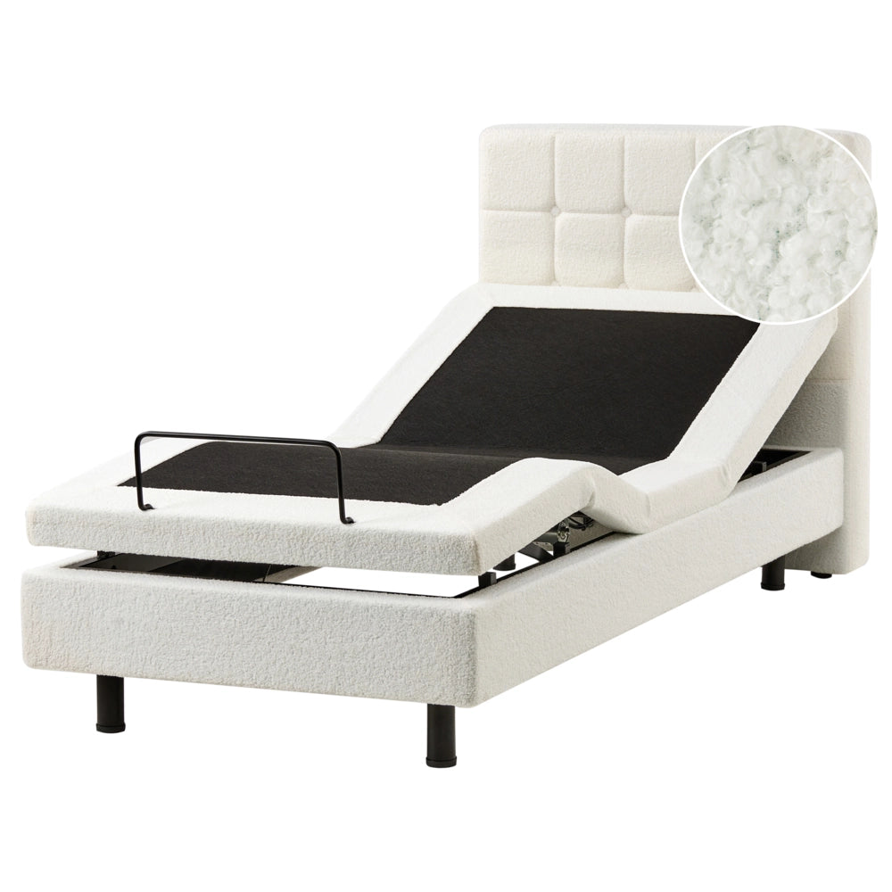 Letto matrimoniale Tessuto bouclè bianco sporco Elettrico Regolabile con Telecomando 90 x 200 cm telecomandato