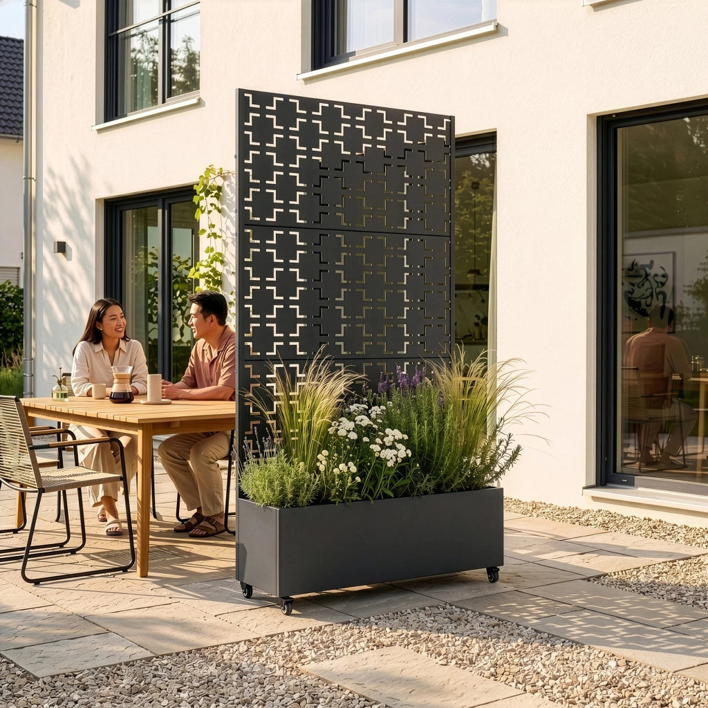 Fioriera con Spalliera Aaskis a Rotelle in Acciaio 190 x 82 x 38 cm - Grigio Antracite casa.pro