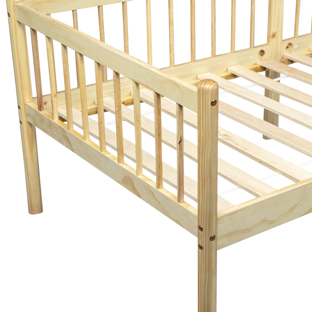 Letto basso 90 × 200 cm con sponde su 3 lati, spazio sotto il letto, senza materasso, in pino naturale