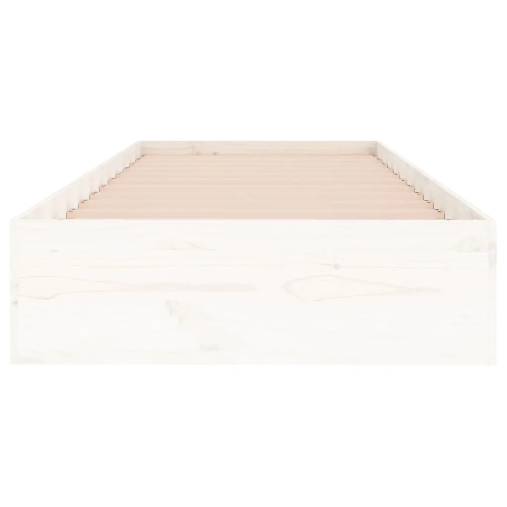 Letto singolo | Letto per adulti | Giroletto Bianco in Legno Massello 90x190 cm Single