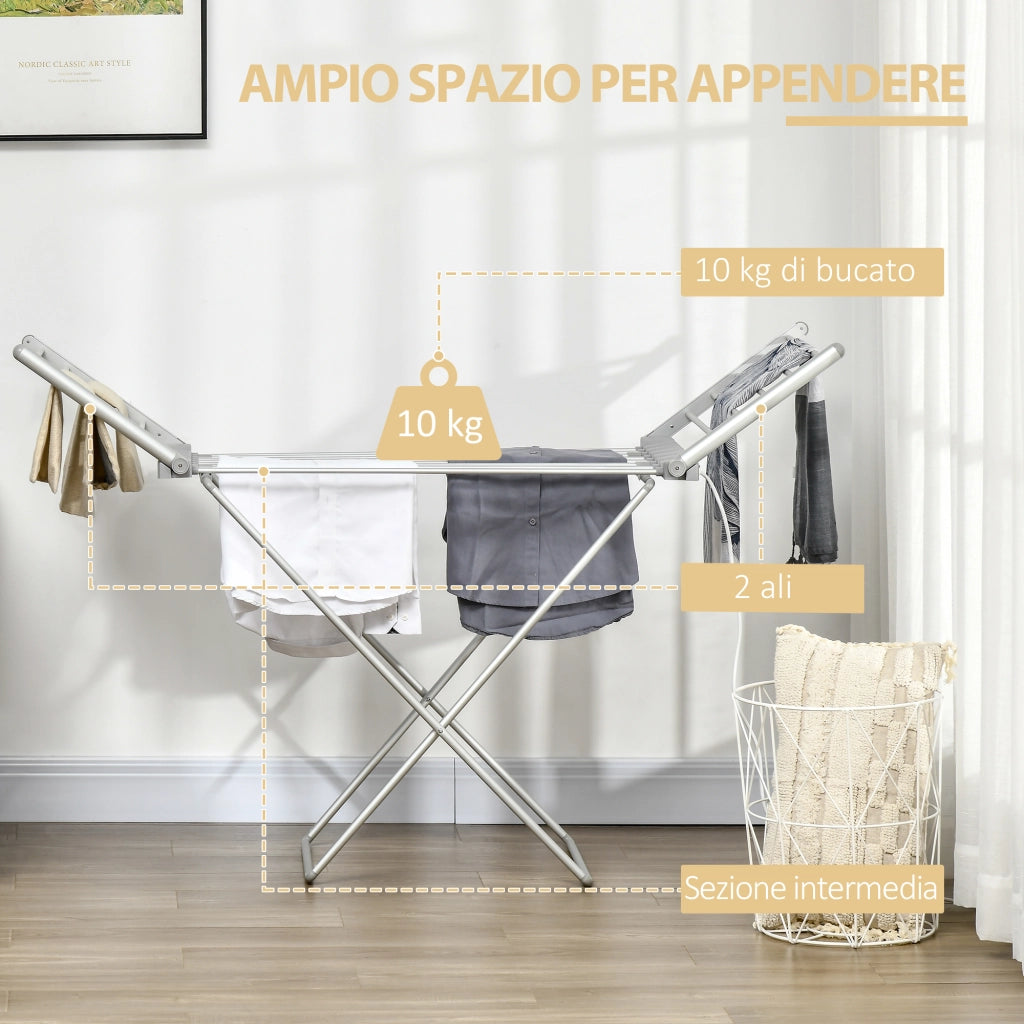 Stendino Elettrico Riscaldato Pieghevole ¨C zephmum ¨C Argento 144x53x91cm