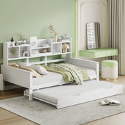 OKWISH Letto a Scomparsa 90×200 cm, Letto Singolo con Letto Estraibile 90×190 cm, Vani Portaoggetti e Cassetto, senza Materasso, Bianco