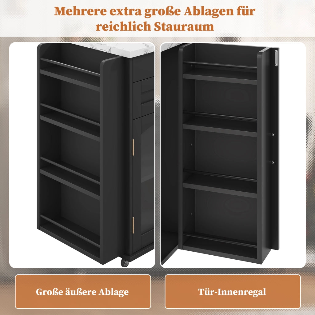 CARRELLO DA CUCINA con piano ribaltabile 120 x 45 (70) x 90 cm MDF nero