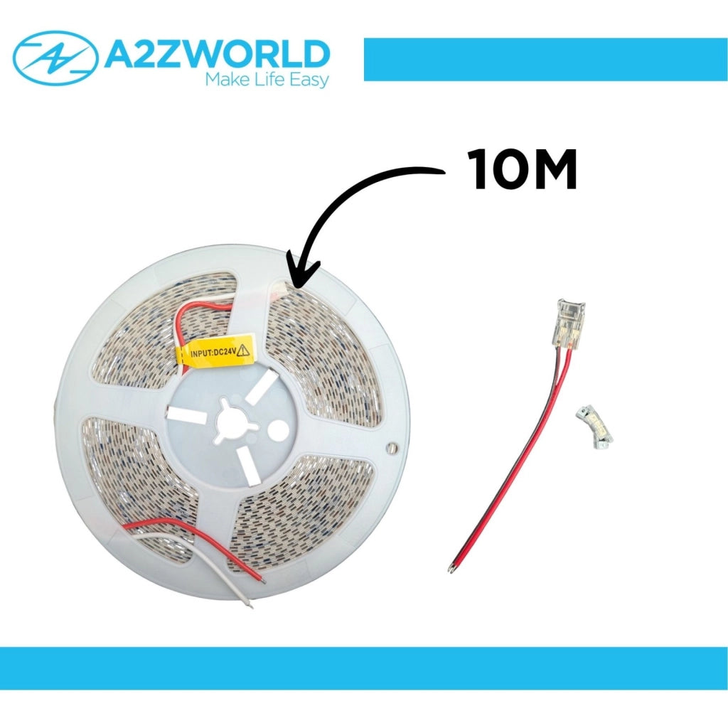 24V Striscia Led SMD Da 10 Metri, 16W/M 135lm/W 182SMD/M, Bianco Caldo 3000K, Larga 8mm, Dimmerabile PWM, Tagliabile ogni 7smd Da 38mm, IP20, CRI>80