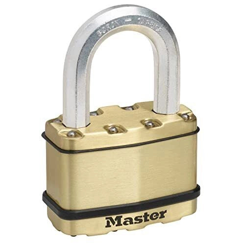 Master Lock M15BEURDLF Lucchetto in Acciaio Laminato 64 mm con Archetto in Carburo di Boro 11 mm 4 Chiavi colore Ottone