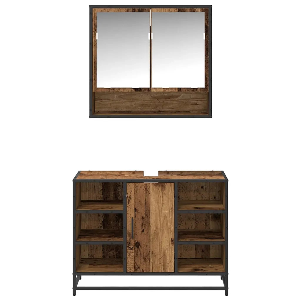 Set di mobili per il bagno con lo scaffale 2 pcs Legno vecchio