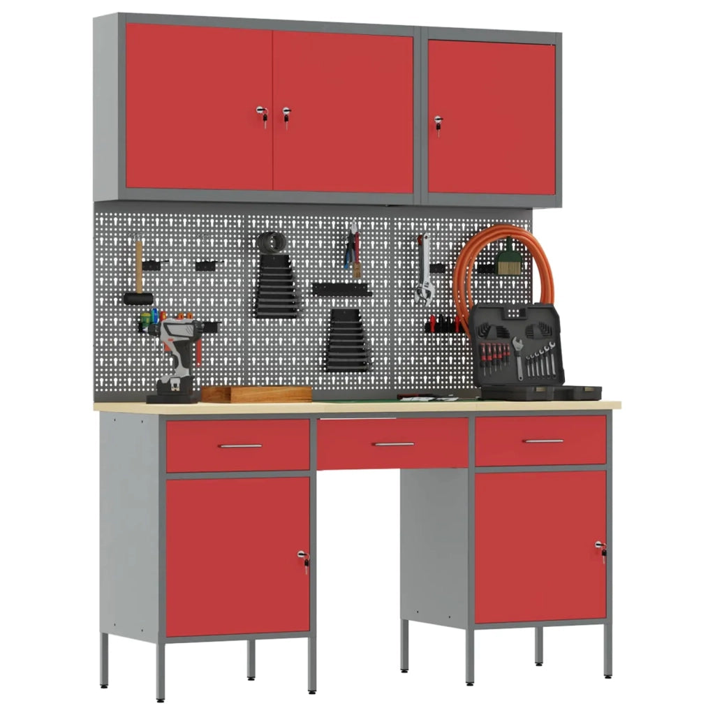 Mobile da lavoro 10 pcs Rosso Legno ingegnerizzato e acciaio 3321453