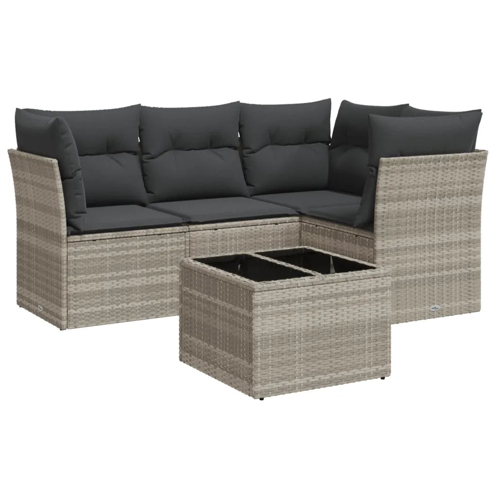 Set Divano da Giardino 5pz con Cuscini Grigio Chiaro Polyrattan